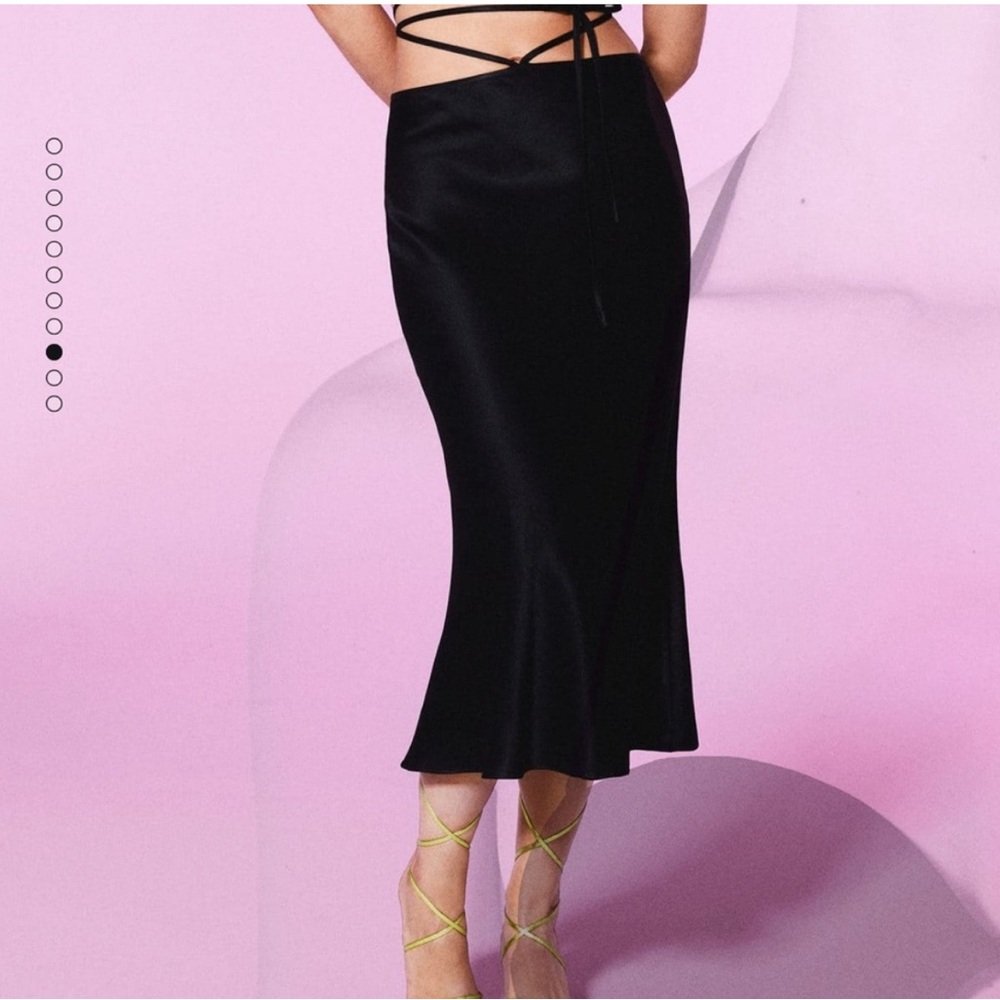 Mango Front Tie Black Satin Skirt